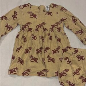 Kate Quinn Mustard Yellow Acorn Print Baby Dress Set